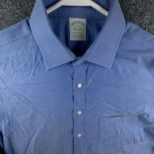 Brooks Brothers 16 35 Milano Shirt Button Up Men Long Sleeve Blue Stretch Cotton